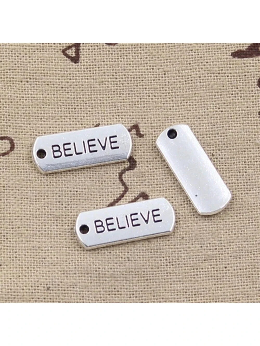 Inspirational Believe Message Word Charms Pendants Silver Tone Metal 5 pcs